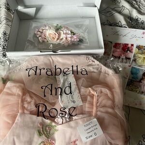 Ocasion Pink Short Sleeve Formal Dress & flower crown bundle